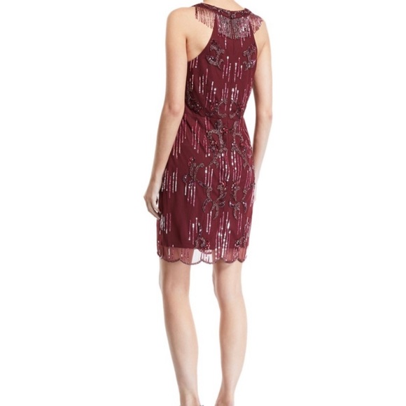 Aidan Mattox fringes V- neckline sleeveless beaded cocktail dress - Picture 8 of 9